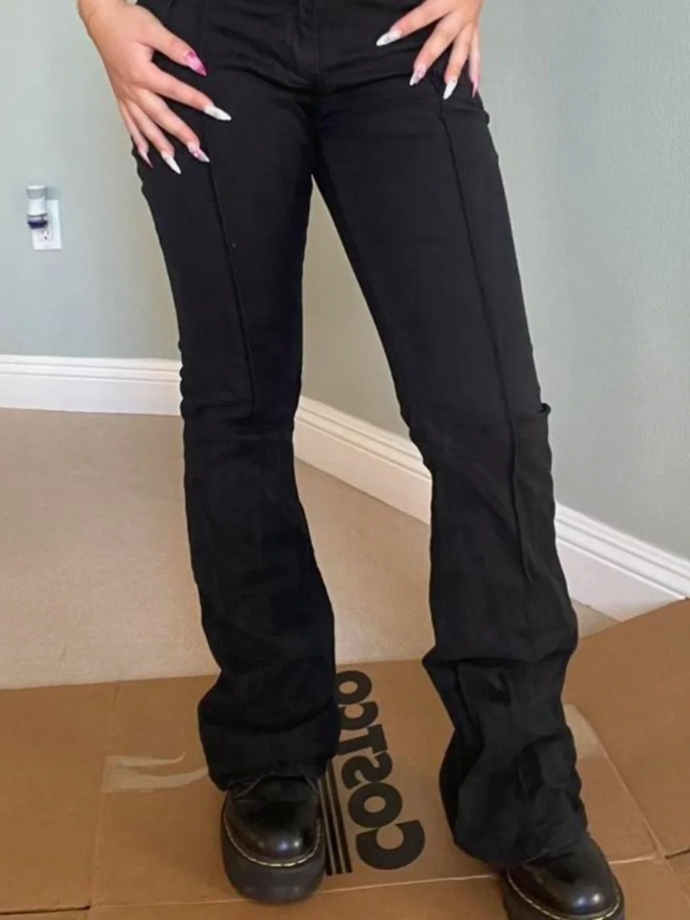 Brandy Melville J Galt Black Pants Agatha Low Rise Flare - Picture 4 of 9